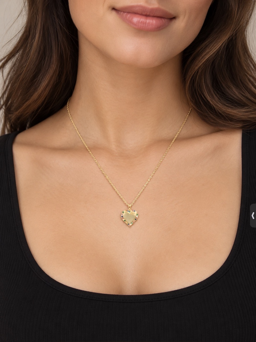 Heart Pendant Necklace with Multicolor Stones - Women's Jewelry